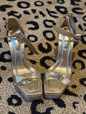Alexandre Birman Silver Metallic Platform Sandals with Ankle Tie